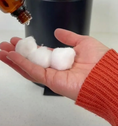few drops of your favorite oil to cotton balls