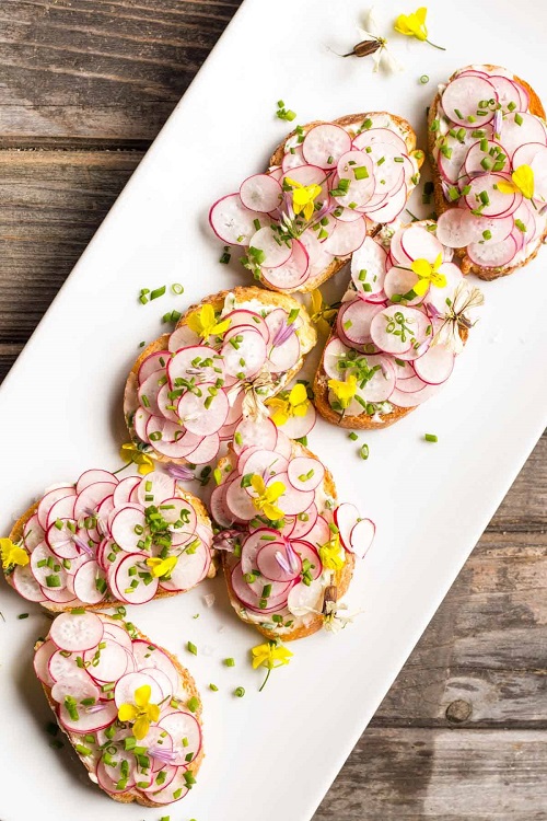 Radish Toasts with Chive Butter