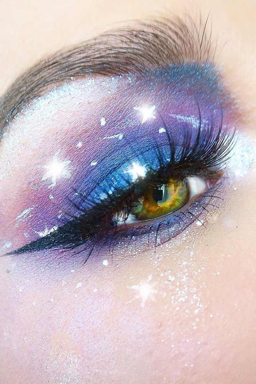 Galaxy Eyes with Floating Gems Makeup